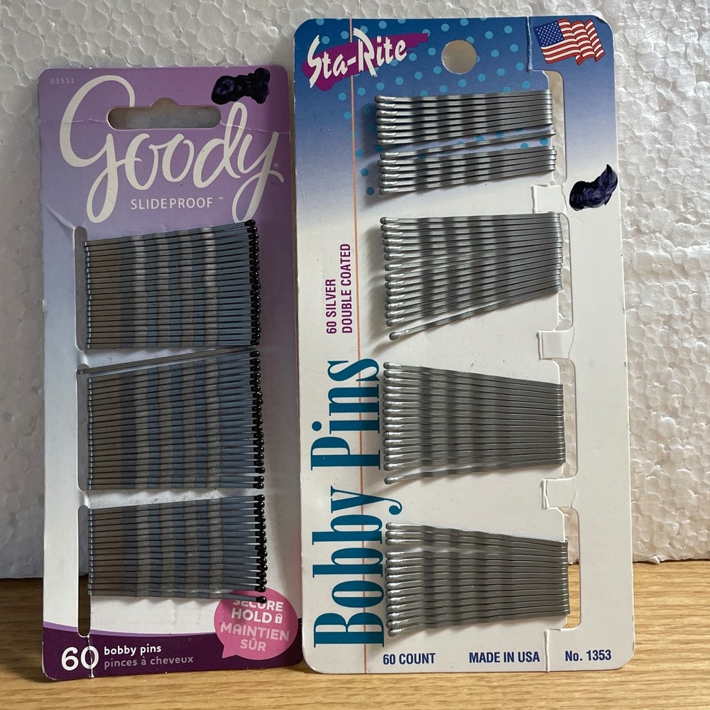 Bobby Pins Goody & Sta Rite Gray Silver 60 Pins Per Pack Not Complete Lot of 2